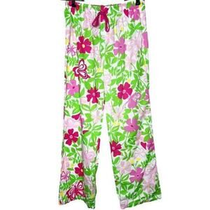 LILLY PULITZER‎ Floral Butterfly Cotton Pajama Pants Size XS Pink Green Lounge